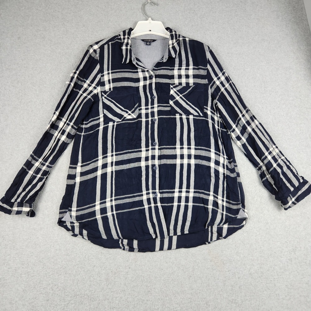 Lucky Brand Shirt Womens Large Black White Plaid Casual Streetwear Button Up